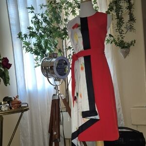 Halston Heritage Red and Black Asymmetrical Dress